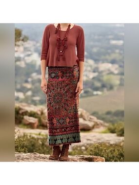 Bohemian Ethnic Style Elastic Waist Maxi Skirt Size XL NWT